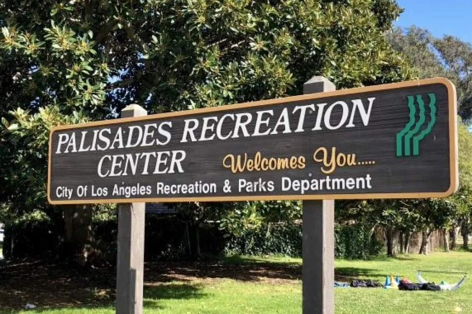Sign for Palisades Recreation Center in Pacific Palisades, Los Angeles, California.